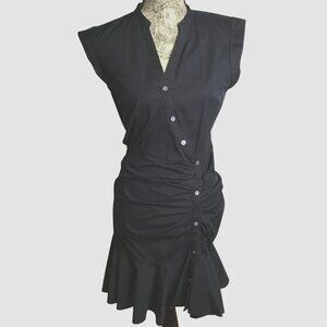 VERONICA BEARD Fountain Ruched Shirt Dress Black Stretch Cotton Sz 6 Sleeveless